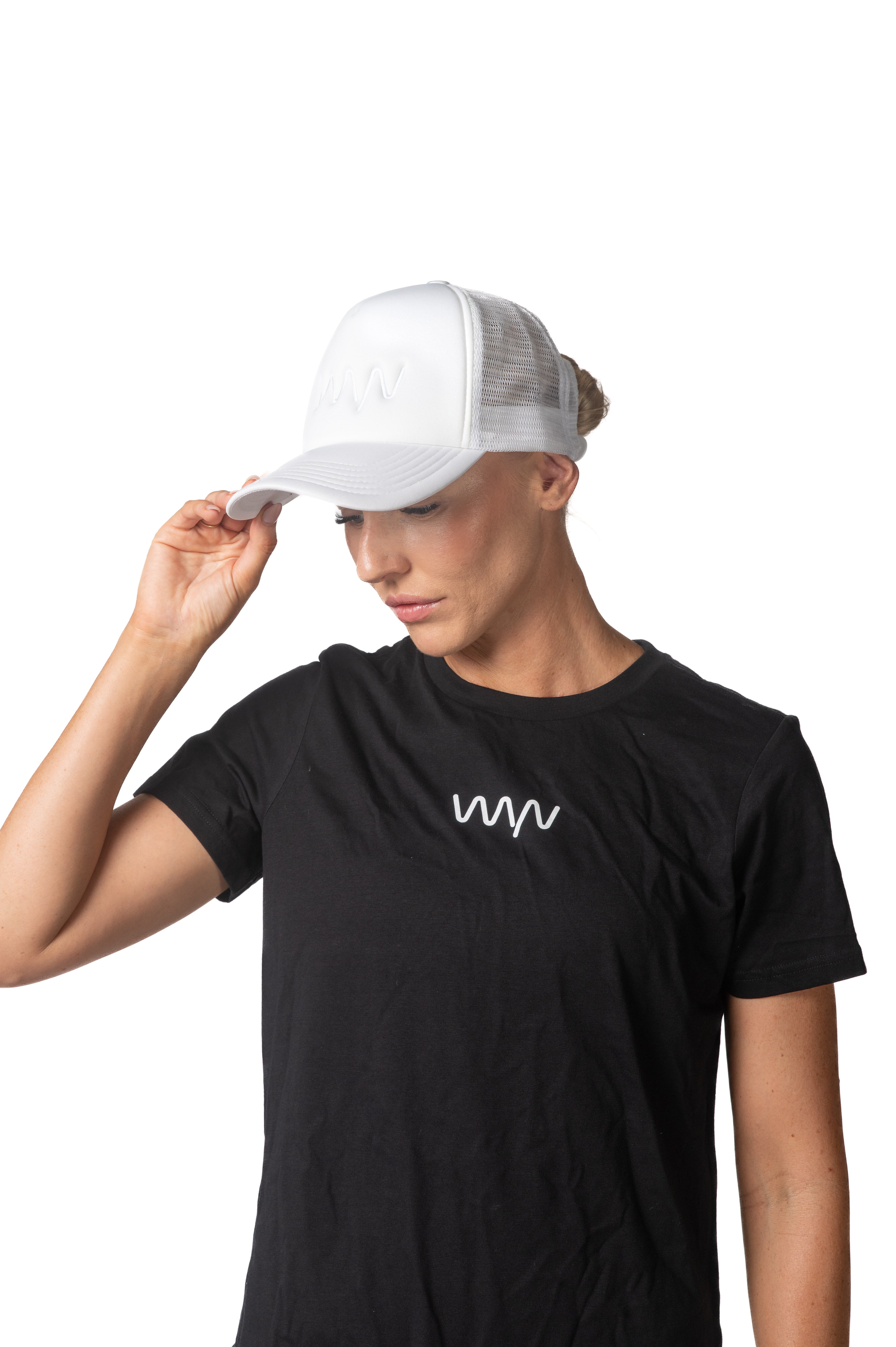 white on white mesh trucker