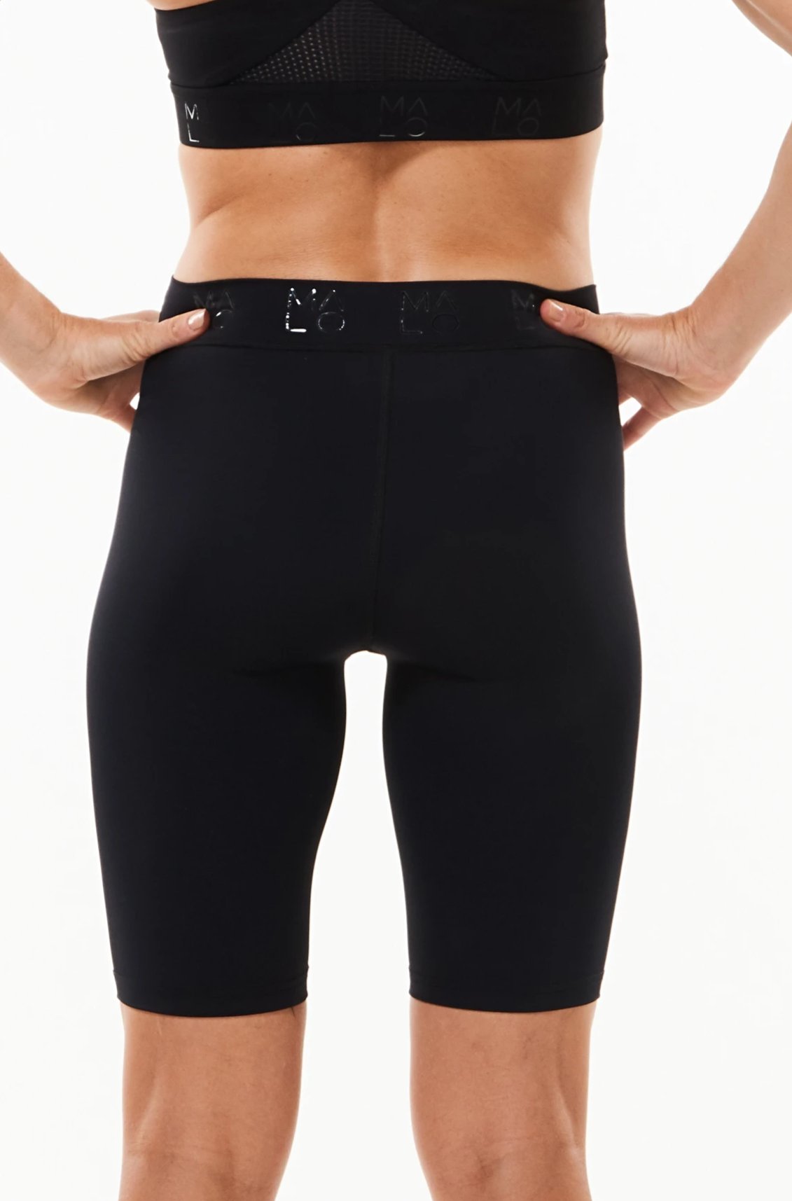 Close back view of Pedal Pumpers. Eco friendly workout shorts.