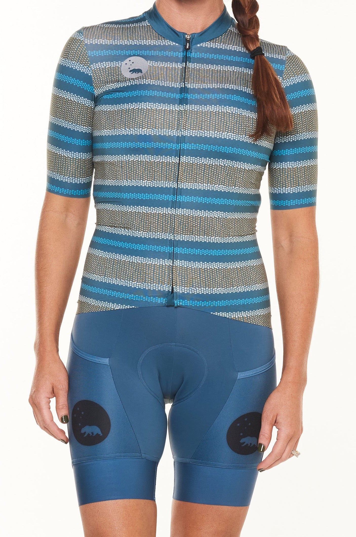 women's ROAM premium cycling jersey - alt stripe blue