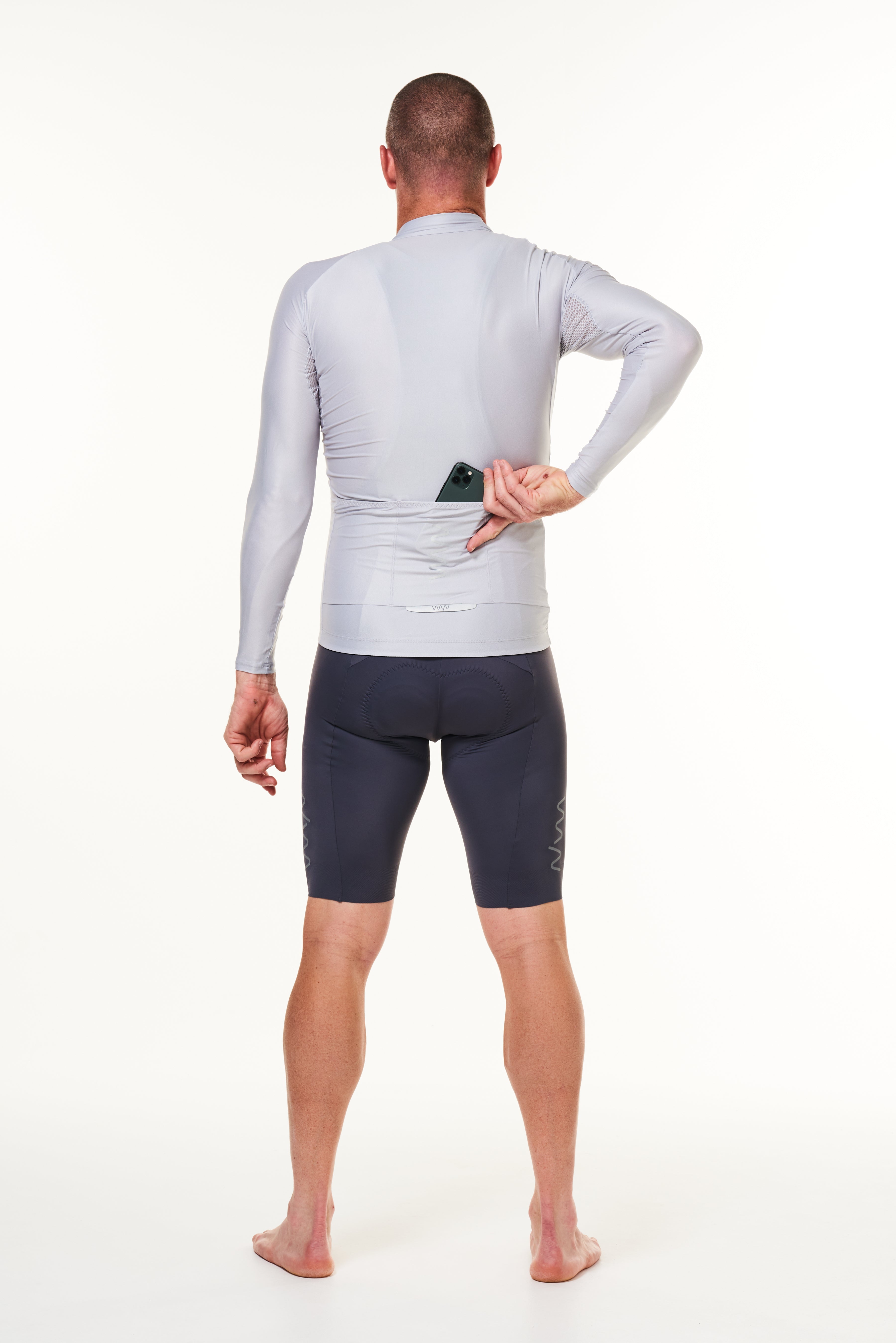 men's lightweight long sleeve cycling jersey - silver