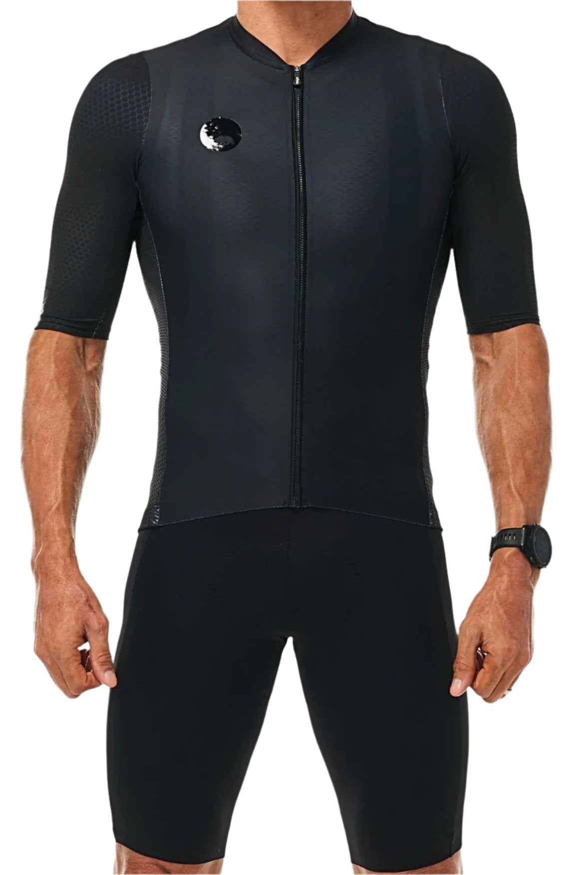 WYN republic Men's Onyx Luceo Hex Racer Jersey. Black cycling jersey.