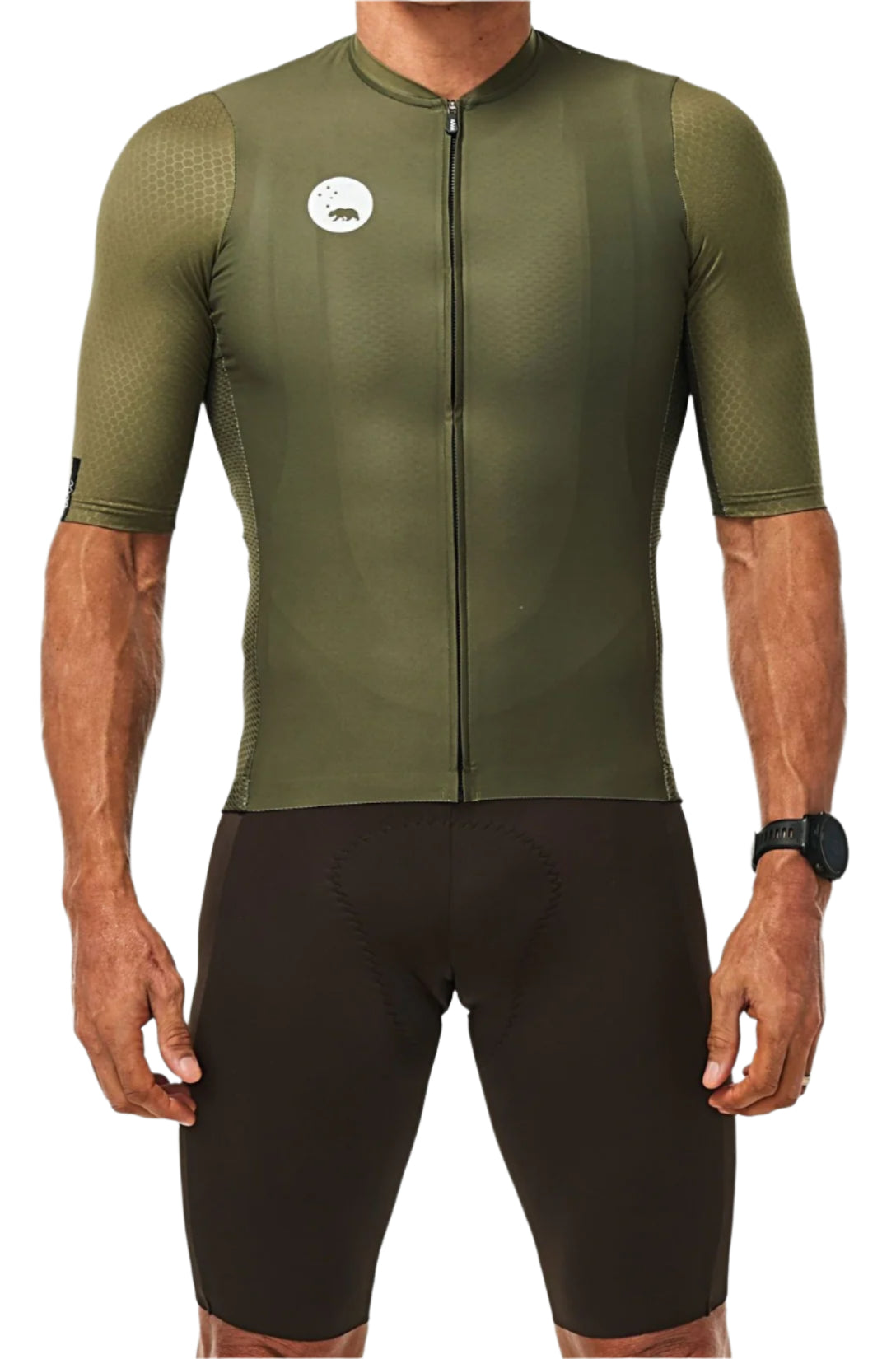 WYN republic Men's Olive Luceo Hex Racer Jersey. Green cycling jersey.