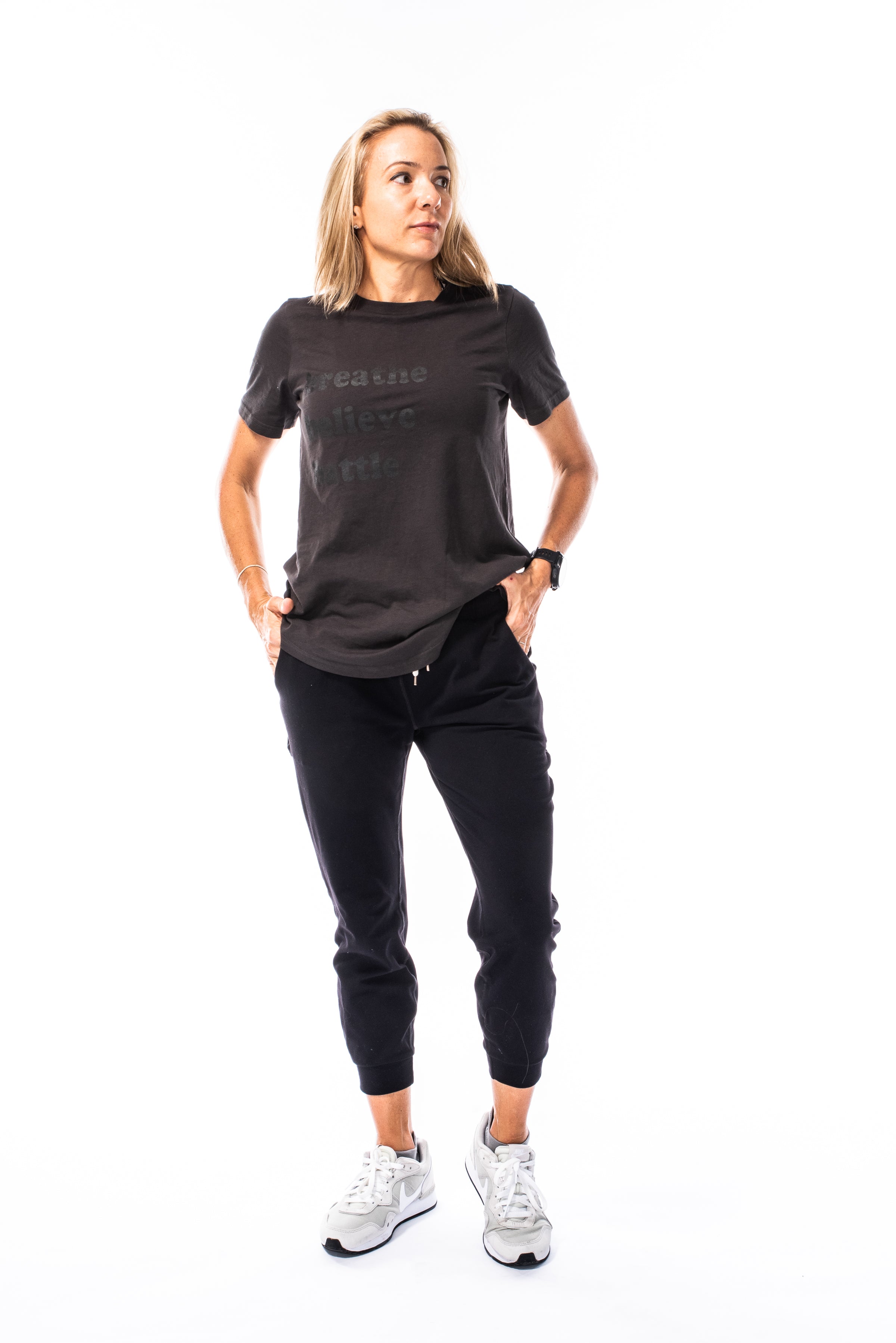 WYN breathe. believe. battle. tee - stealth