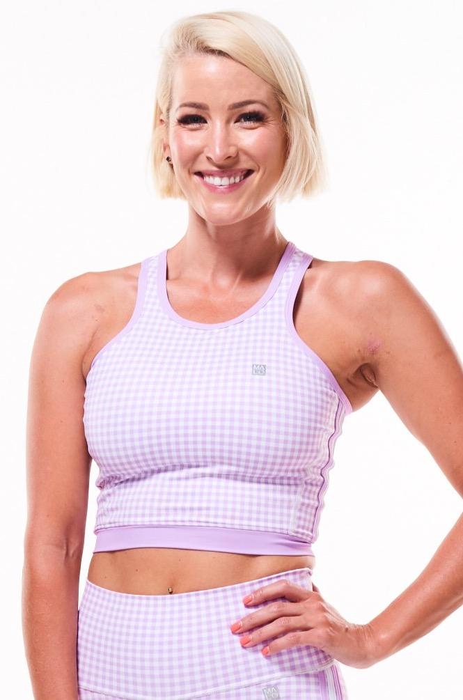 WYN by MALO core crop (with phone pocket) - lavender gingham