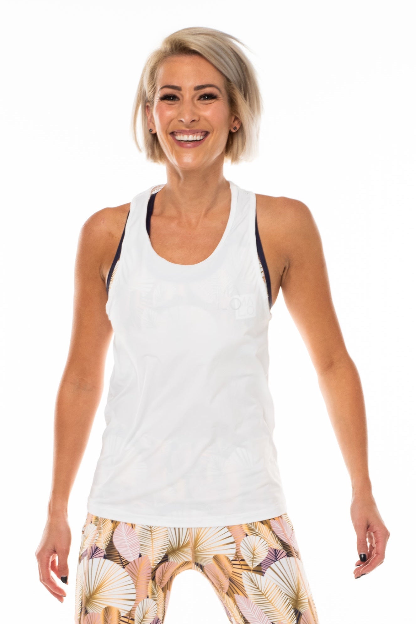 Women's White Endure Tank. White singlet for working out.