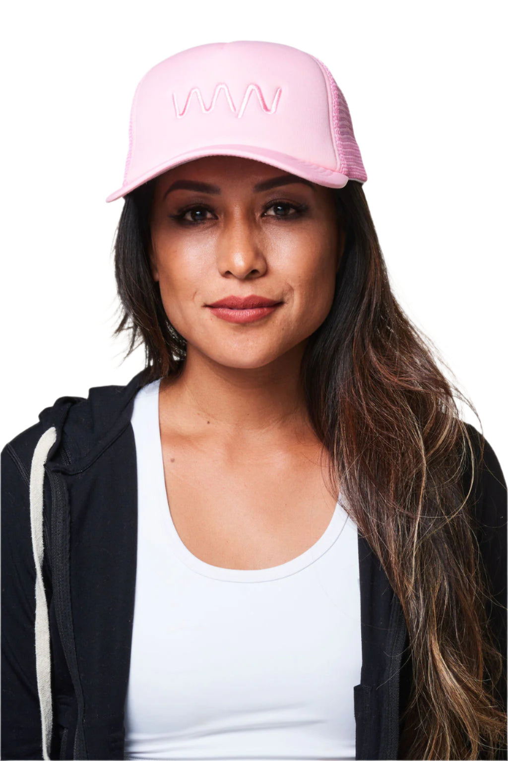 pink on pink mesh trucker