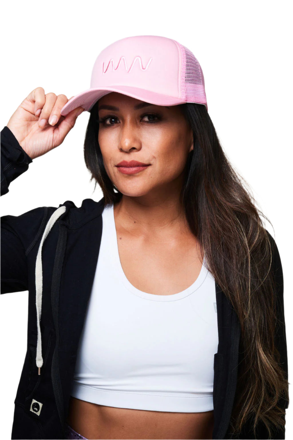 pink on pink mesh trucker