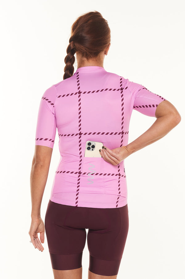women's ROAM premium cycling jersey  - pink + mulberry