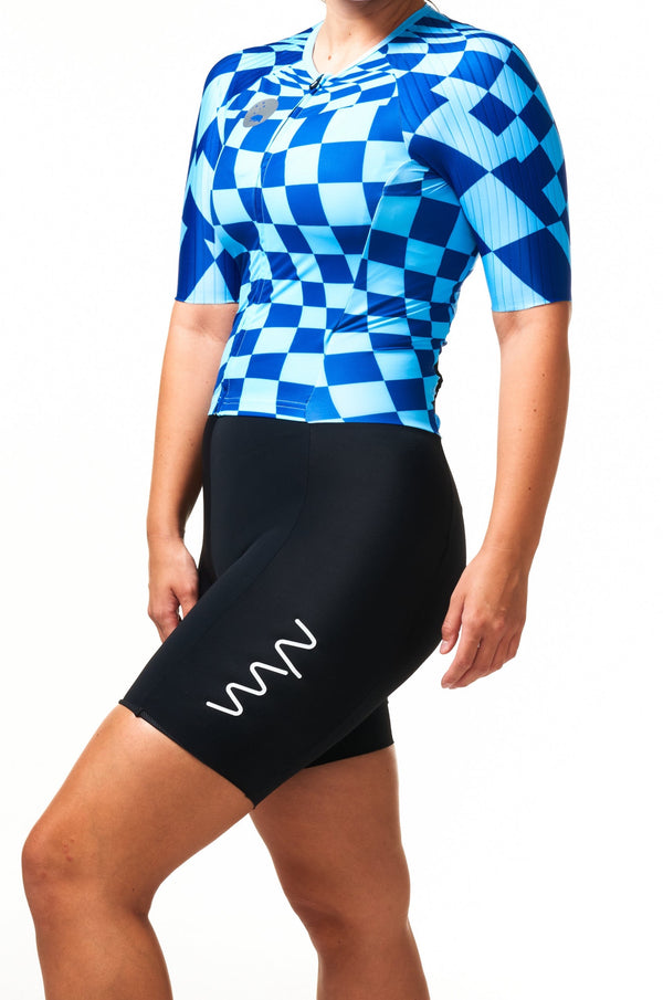 women's check mate hi velocity triathlon suit - royal check