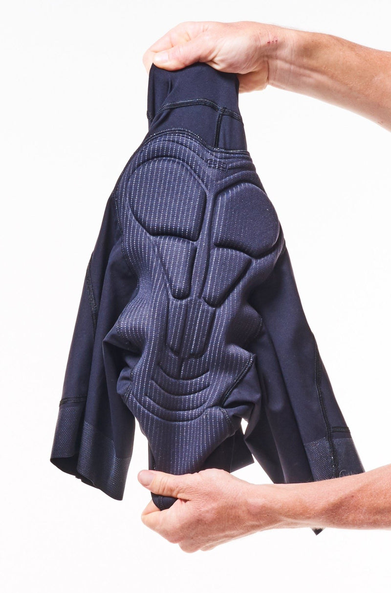 Triple-density chamois in women's black thermal bib tights.