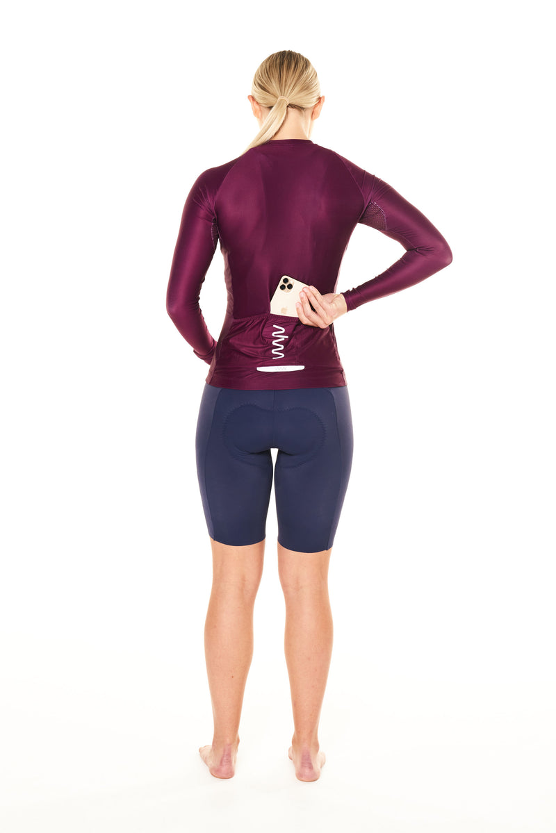 women's lightweight long sleeve cycling jersey - tyrian