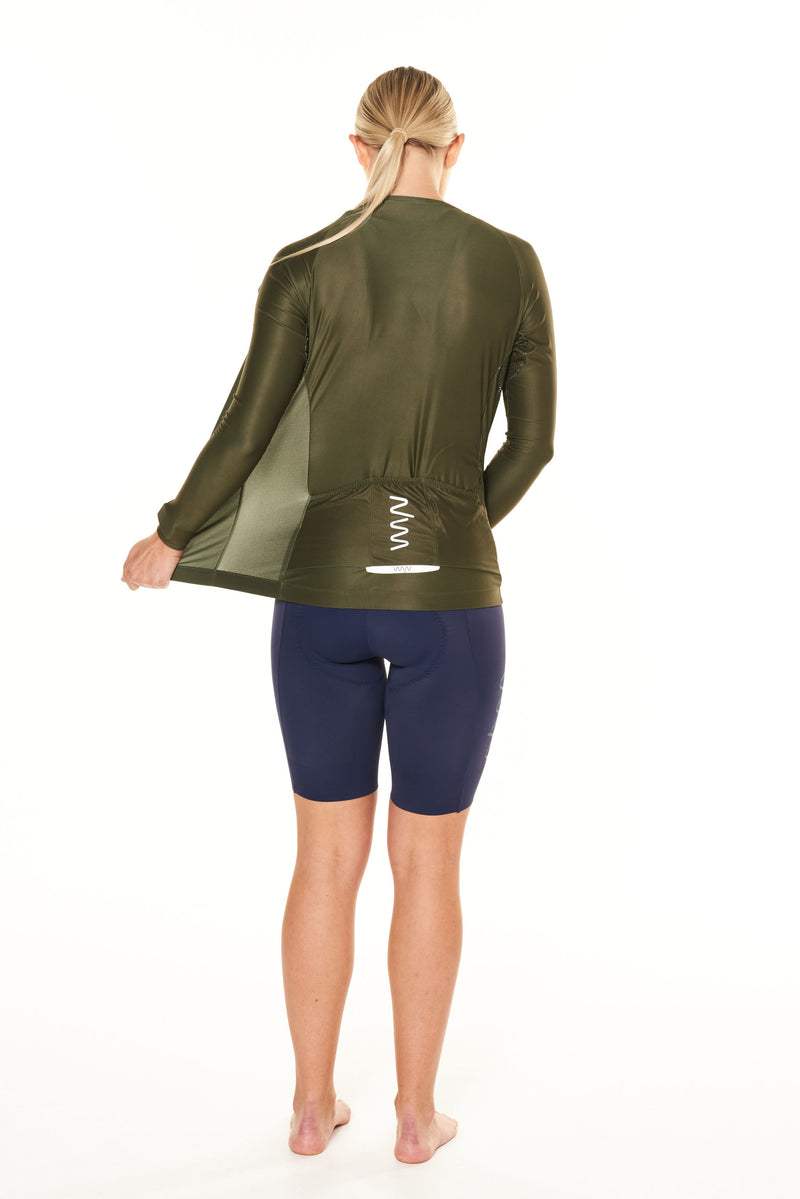 women's lightweight long sleeve cycling jersey - olive