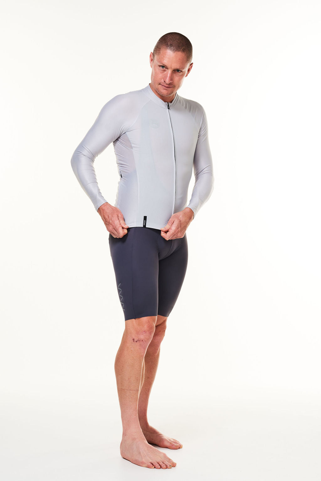 men's lightweight long sleeve cycling jersey - silver