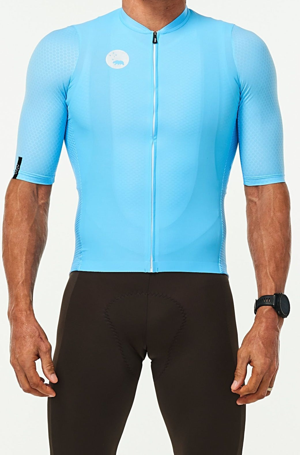 WYN republic Men's Sky Blue Luceo Hex Racer Jersey. Blue cycling jersey.