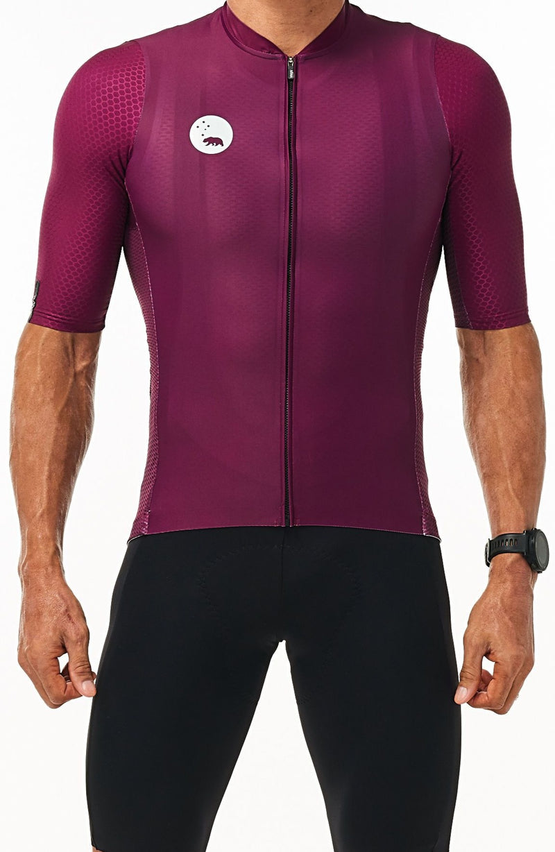 WYN republic Men's Tyrian Luceo Hex Racer Jersey. Purple cycling jersey.