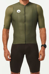 WYN republic Men's Olive Luceo Hex Racer Jersey. Green cycling jersey.